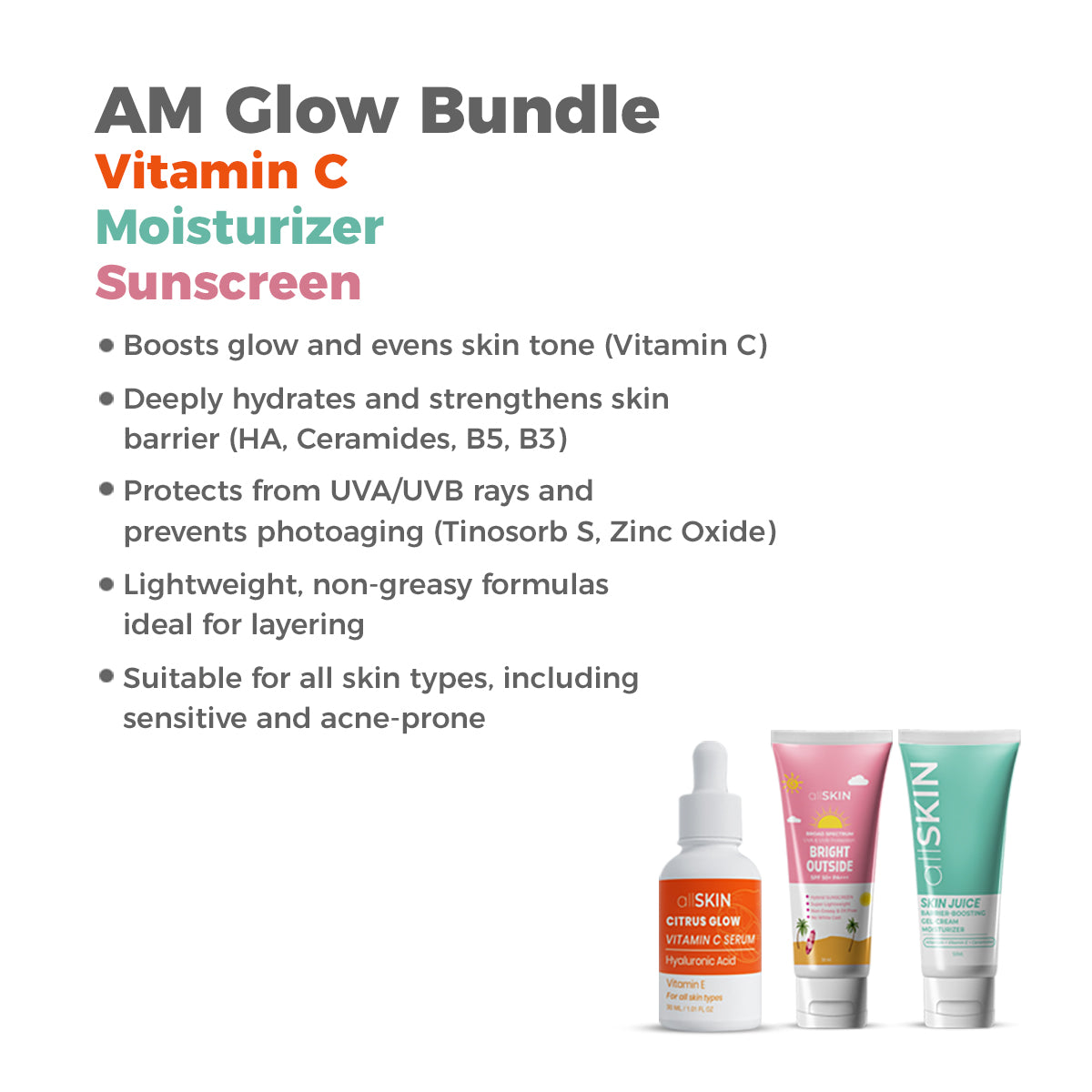 AM Glow Bundle (Vitamin C + Moisturizer + Sunscreen)